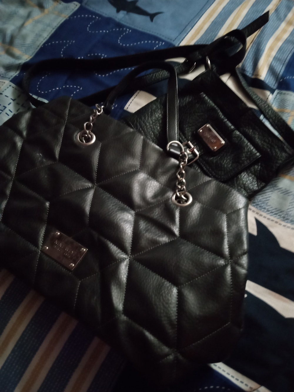 Nine West Bundle Black Quilted Tote with Chain Accents